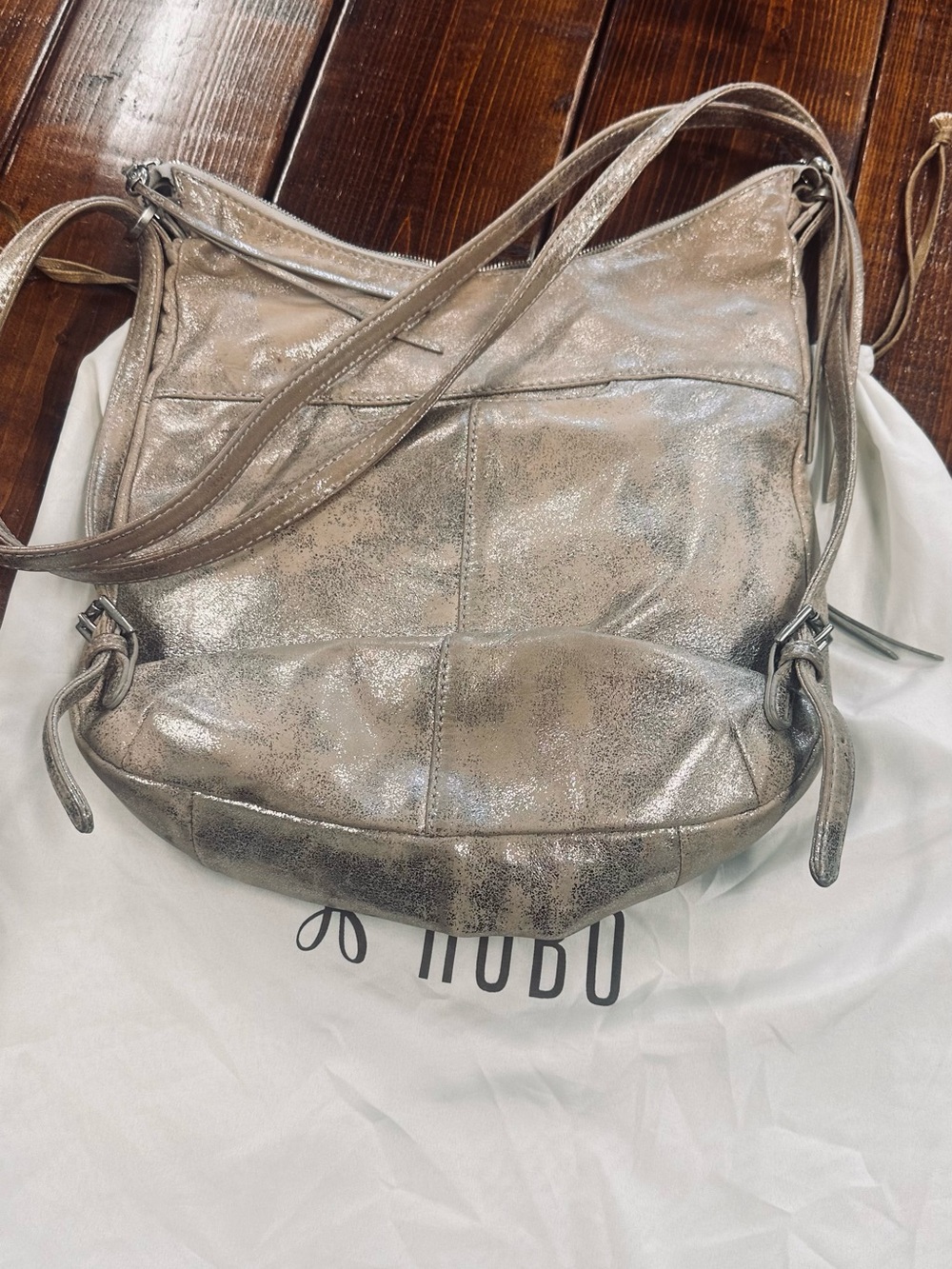 HOBO Metallic Pewter Shoulder Bag